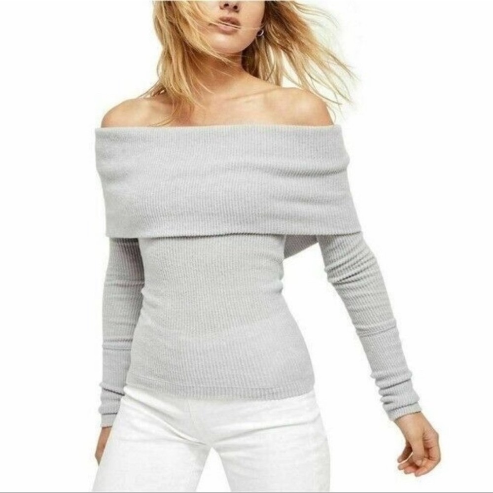 Leith Grey Heather off the shoulder sweater